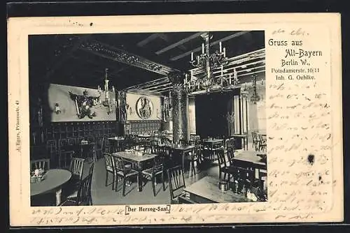 AK Berlin-Tiergarten, Restaurant Bayernhof, Der Herzog-Saal, Potsdamer Strasse 10-11