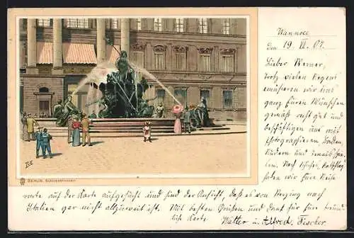 Lithographie Berlin, Blick zum Schlossbrunnen