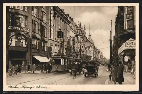 AK Berlin, Strassenbahn auf der Leipziger Strasse