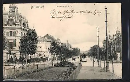 AK Düsseldorf, Strassenbahn auf der Grafenberger Allee