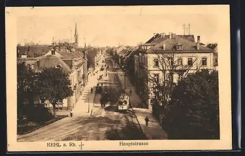 AK Kehl a. Rh., Eine Strassenbahn an der Hauptstrasse