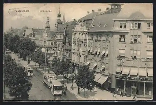 AK Düsseldorf, Königsallee mit Strassenbahn und Cafe Corso