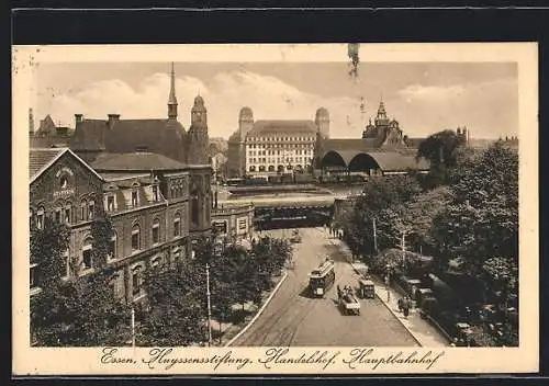AK Essen, Strassenbahn an der Huyssensstiftung, Handelshof, Hauptbahnhof