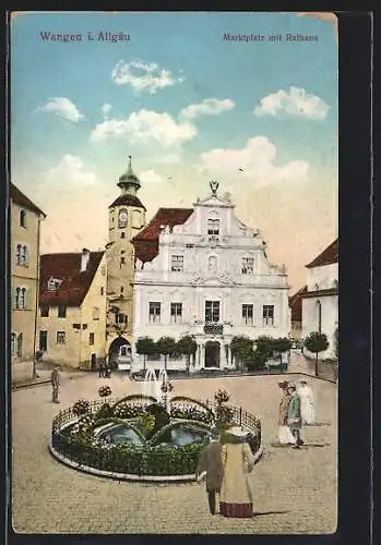 AK Wangen i. Allgäu, Marktplatz mit Rathaus
