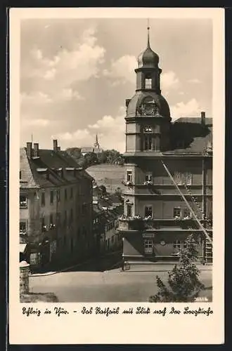 AK Schleiz in Thür., Rathaus mit Blick auf die Burgkirche