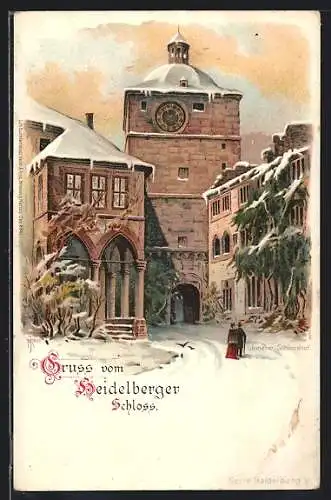 Künstler-AK Heidelberg, Heidelberger Schloss im Winter, Innerer Schlosshof