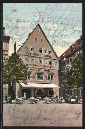 AK Jena, Ortsansicht mit Restaurant Weinstube Weinhandlung u. Digarren-Import Paul Göhre