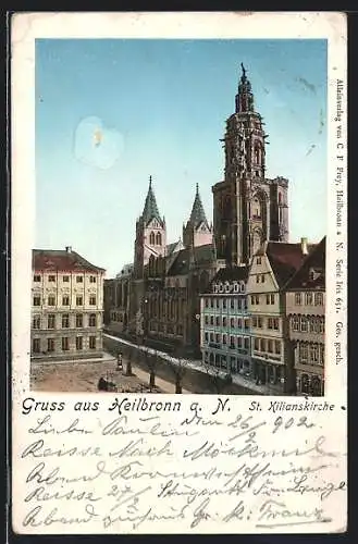 Goldfenster-AK Heilbronn a. N., St. Kilianskirche mit leuchtenden Fenstern