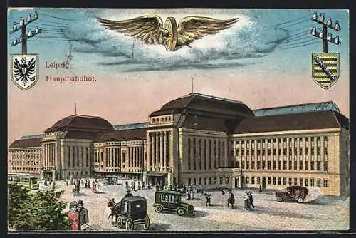 AK Leipzig, Hauptbahnhof, davor Autos