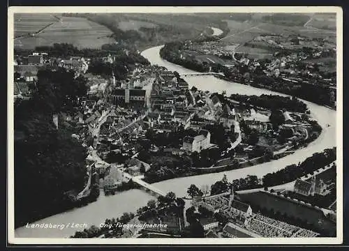 AK Landsberg /Lech, Fliegeraufnahme der Ortschaft mit Fluss