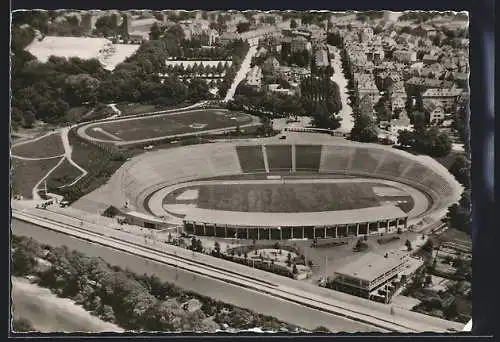 AK Augsburg, Fliegeraufnahme v. Stadion u. Umgebung