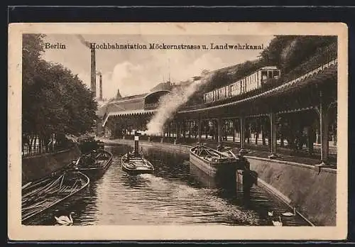 AK Berlin, Hochbahnstation Möckernstrasse u. Landwehrkanal, U-Bahn