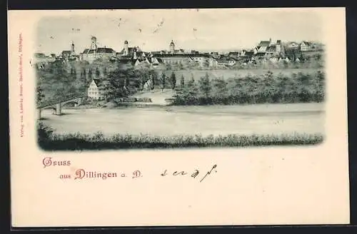 AK Dillingen a. D., Teilansicht mit Brücke