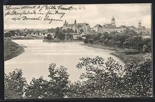 AK Neuburg a. D., Uferpartie mit Schloss