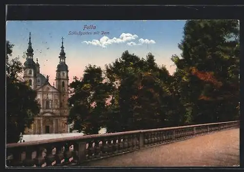 AK Fulda, Schlossgarten mit Dom