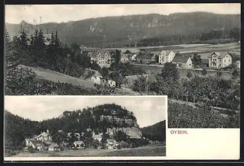 AK Oybin, Panorama, Ortspartie mit Kirche