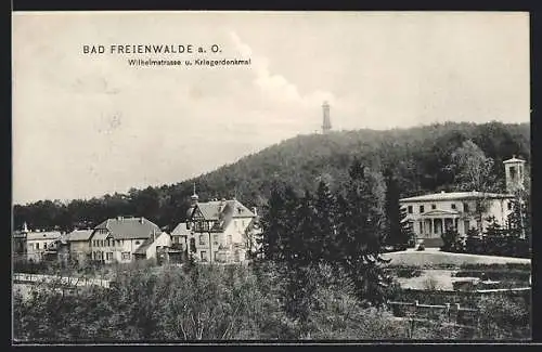 AK Bad Freienwalde, Wilhelmstrasse und Kriegerdenkmal