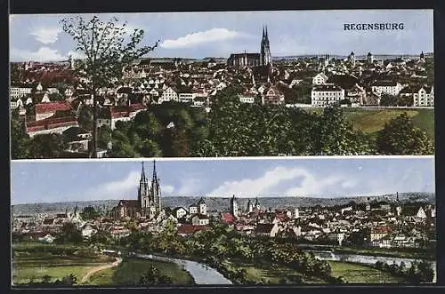 AK Regensburg, Teilansicht mit Kirche