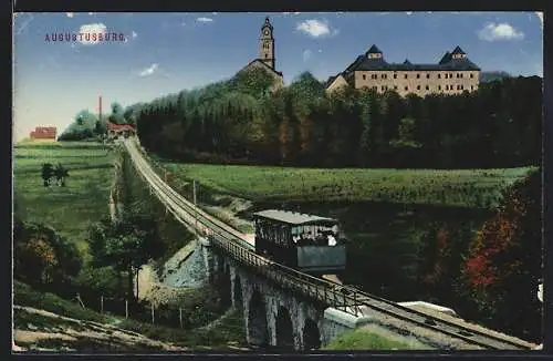 AK Augustusburg i. Erzgeb., Brücke der Drahtseilbahn mit der Endstation