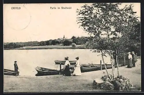 AK Crefeld, Uferpartie im Stadtwald