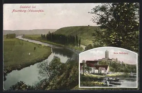 AK Naumburg a. S., Schlossruine Schönburg vom Wasser aus