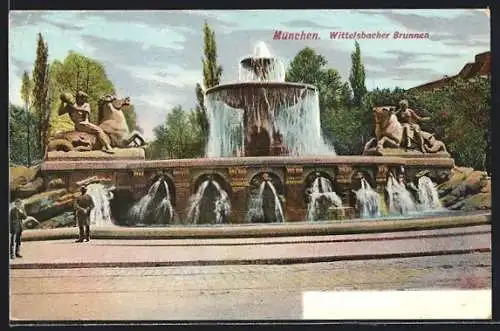 Künstler-AK München, Partie am Wittelsbacherbrunnen