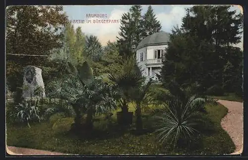 AK Naumburg / Saale, Partie im Bürgerpark mit Gedenkstein