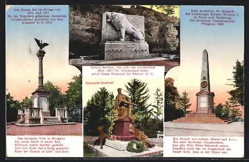 AK Bad Kösen, Bismarck-Denkmal, Kriegerdenkmäler von 1870 /71 u. 1914-18, Kaiser Wilhelm-Denkmal