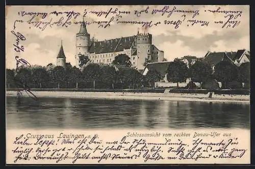 AK Lauingen a. D., Schlossansicht vom rechten Donau-Ufer aus