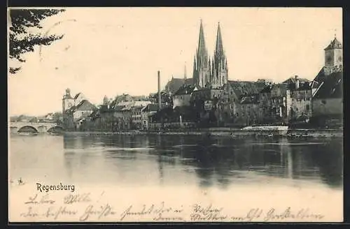 AK Regensburg, Ortsansicht von der Donau aus mit Dom St. Peter