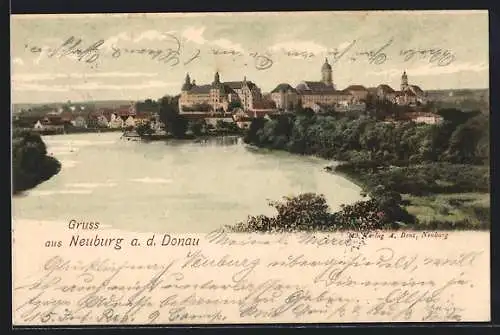 AK Neuburg a. D., Blick über die Donau auf die Ortschaft