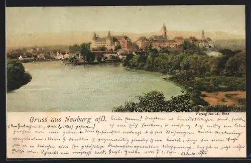 AK Neuburg / Donau, Panorama mit Schloss
