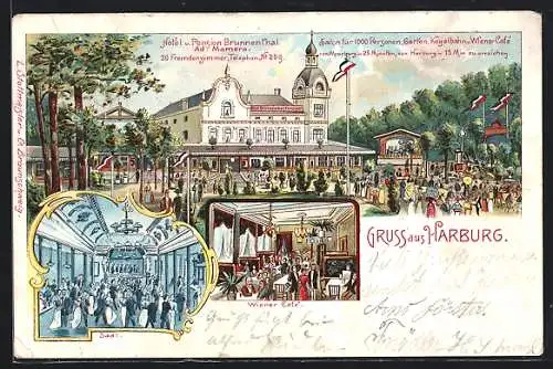 Lithographie Hamburg-Harburg, Hotel-Pension Blumenthal, Wiener Café, Saal