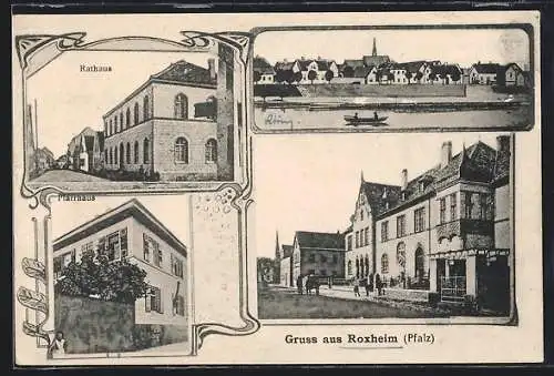 AK Roxheim /Pfalz, Rathaus, Pfarrhaus, Strassenpartie