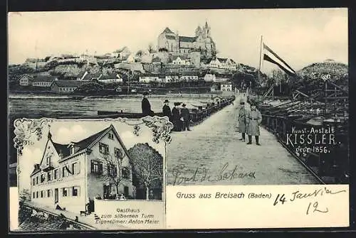 AK Breisach /Baden, Gasthaus zum silbernen Turm, Ortspartie mit Schloss