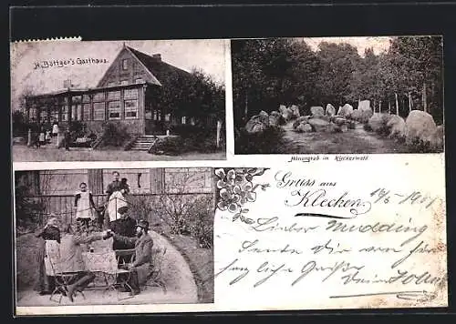 AK Klecken, H. Böttger`s Gasthaus, Hünengrab im Kleckerwald