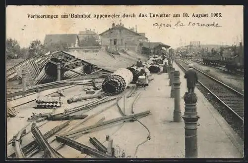 AK Appenweier, Zerstörungen des Bahnhofs durch das Unwetter vom 10. August 1905
