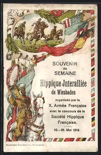 Lithographie Wiesbaden, Hippique Interalliée organisée par la X. Armée Francaise 1919