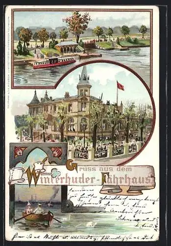 Lithographie Hamburg-Winterhude, Gasthof-Etablissement Winterhuder Fährhaus