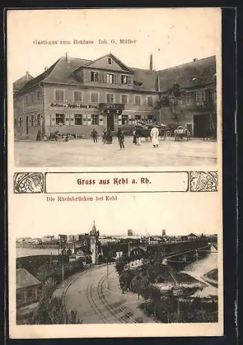 AK Kehl a. Rhein, Gasthaus zum Rehfuss, Rheinbrücke