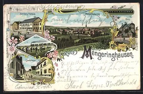 Lithographie Mengeringhausen, Viaduct, Burg, Boettcher`s Gasthaus