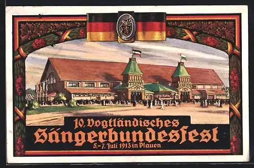 Künstler-AK Plauen / Vogtland, Festpostkarte zum 10. Vogtländischen Sängerbundesfest 1913