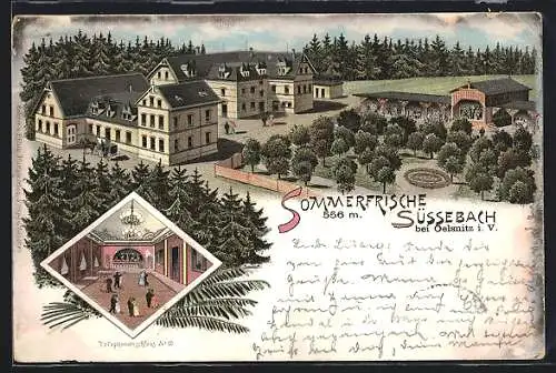 Lithographie Eichigt, Gasthaus Süssebach, Innen- und Aussenansicht