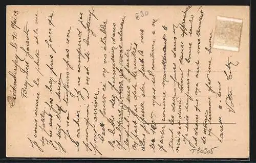 Lithographie Diedenbergen, Schule, Kirche, Totalansicht