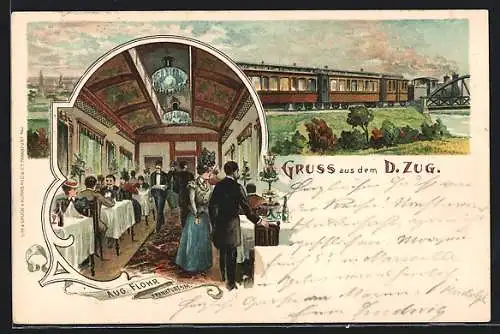 Künstler-AK Gäste im Boardrestaurant einer deutschen Eisenbahn