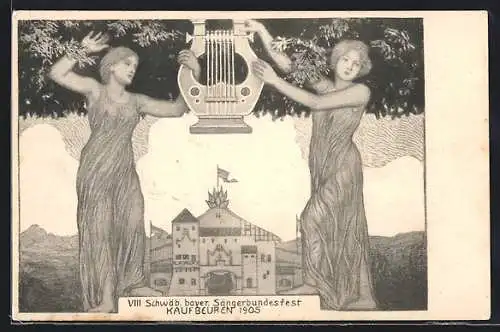 AK Kaufbeuren, VIII Schwäb. bayer. Sängerbundesfest 1905, Damen mit Lyra
