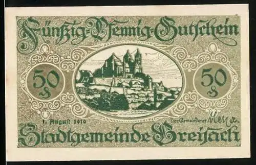 Notgeld Breisach 1920, 50 Pfennig, Schloss