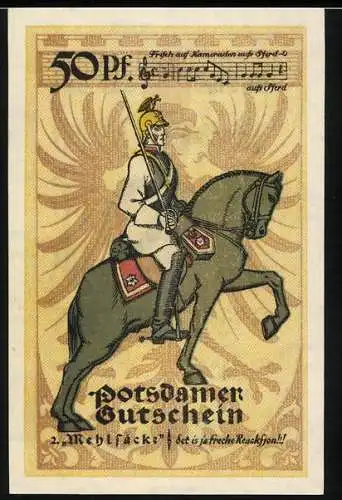 Notgeld Potsdam 1921, 50 Pfennig, Soldat mit Degen zu Pferde