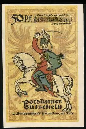 Notgeld Potsdam 1921, 50 Pfennig, Soldat mit Säbel zu Pferde