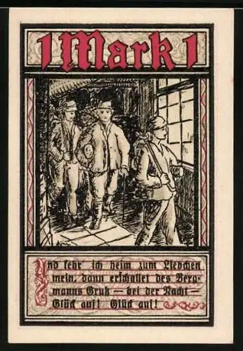Notgeld Bochum 1921, 1 Mark, Arbeiter zum Feierabend